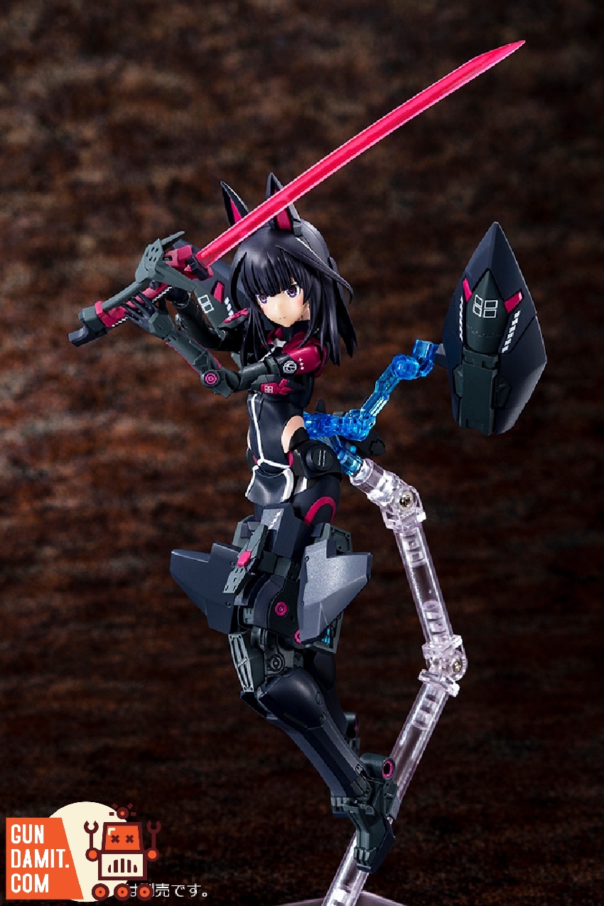 Kaede Agatsuma rear view showing back-mounted weapons and mechanical leg armor sections Kaede Agatsuma rear view showing back-mounted weapons and mechanical leg armor sections
