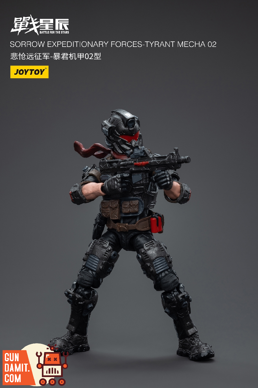 Sorrow Expeditionary Forces pilot figure in black tactical gear with red visor helmet holding rifle Sorrow Expeditionary Forces pilot figure in black tactical gear with red visor helmet holding rifle