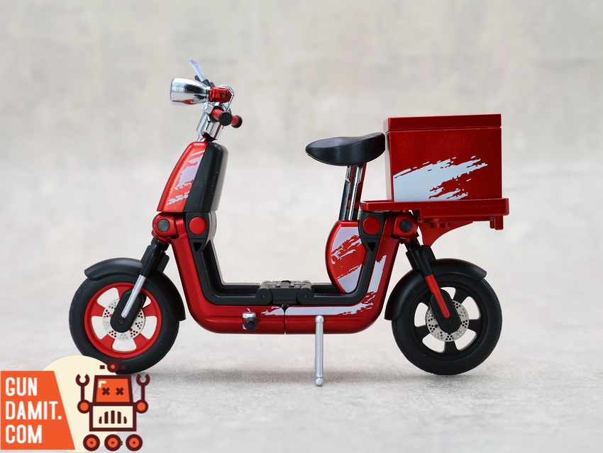 GB-01 red scooter side profile with kickstand deployed GB-01 red scooter side profile with kickstand deployed