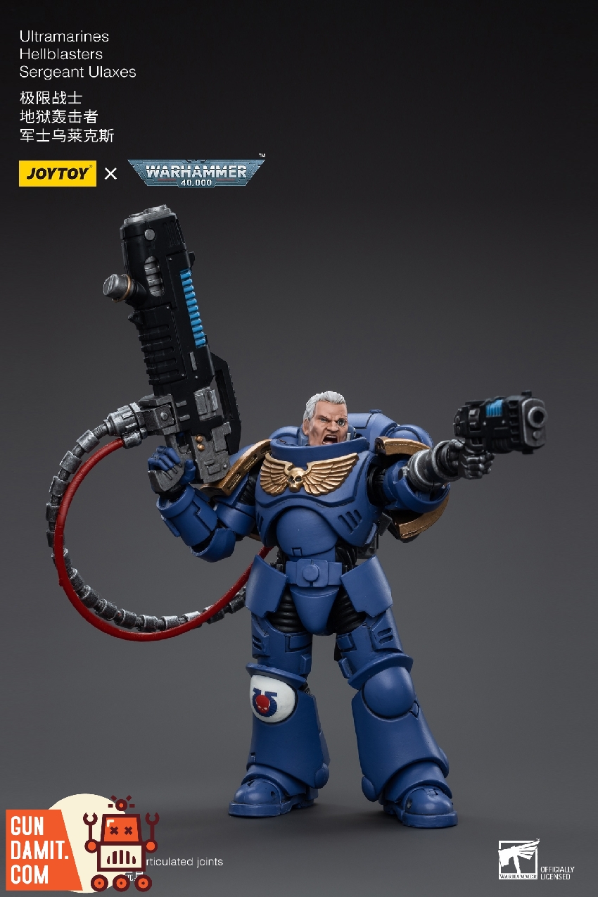 Sergeant Ulaxes in helmeted stance holding bolt pistol aimed forward with plasma incinerator at side Sergeant Ulaxes in helmeted stance holding bolt pistol aimed forward with plasma incinerator at side