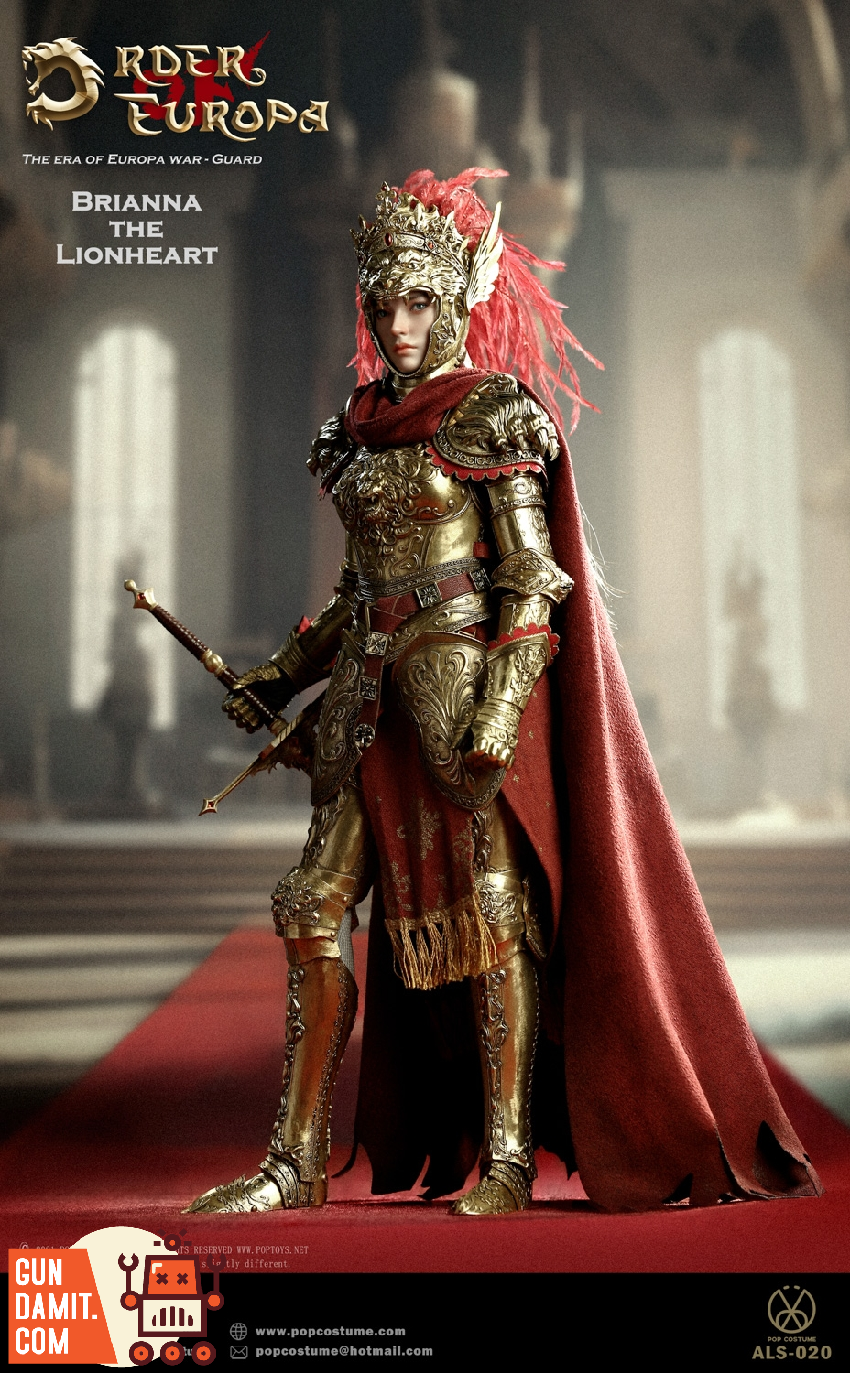 POP COSTUME 1/6 Brianna side view with red cape and golden armor POP COSTUME 1/6 Brianna side view with red cape and golden armor