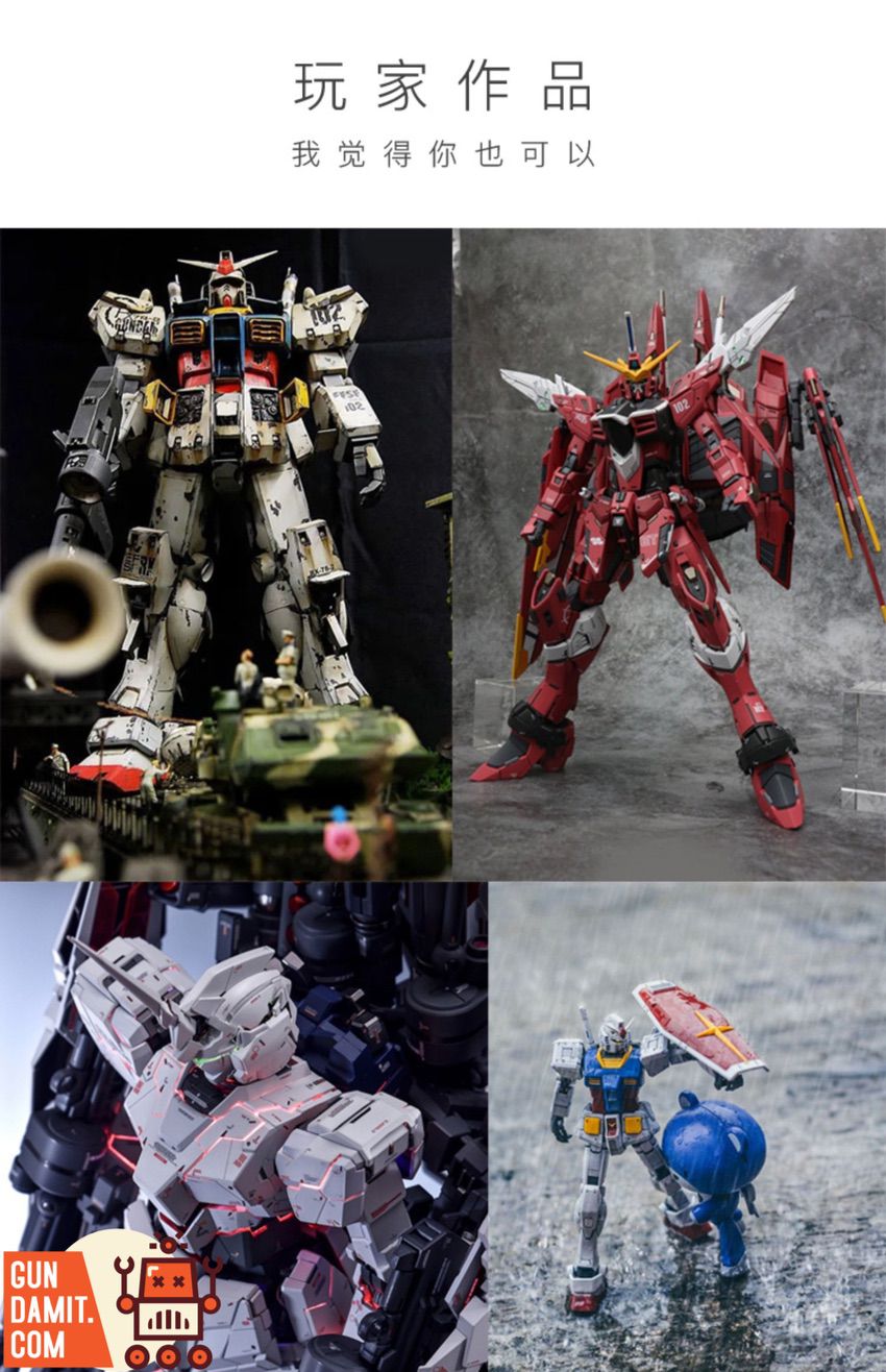 Gallery of four different Gundam model builds by fans showcasing various painted and weathered kits Gallery of four different Gundam model builds by fans showcasing various painted and weathered kits