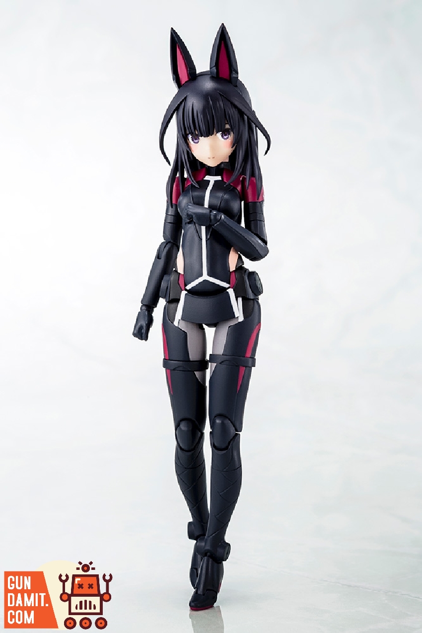 Kaede Agatsuma model kit front view showing black and pink mecha girl with twin blade weapons Kaede Agatsuma model kit front view showing black and pink mecha girl with twin blade weapons