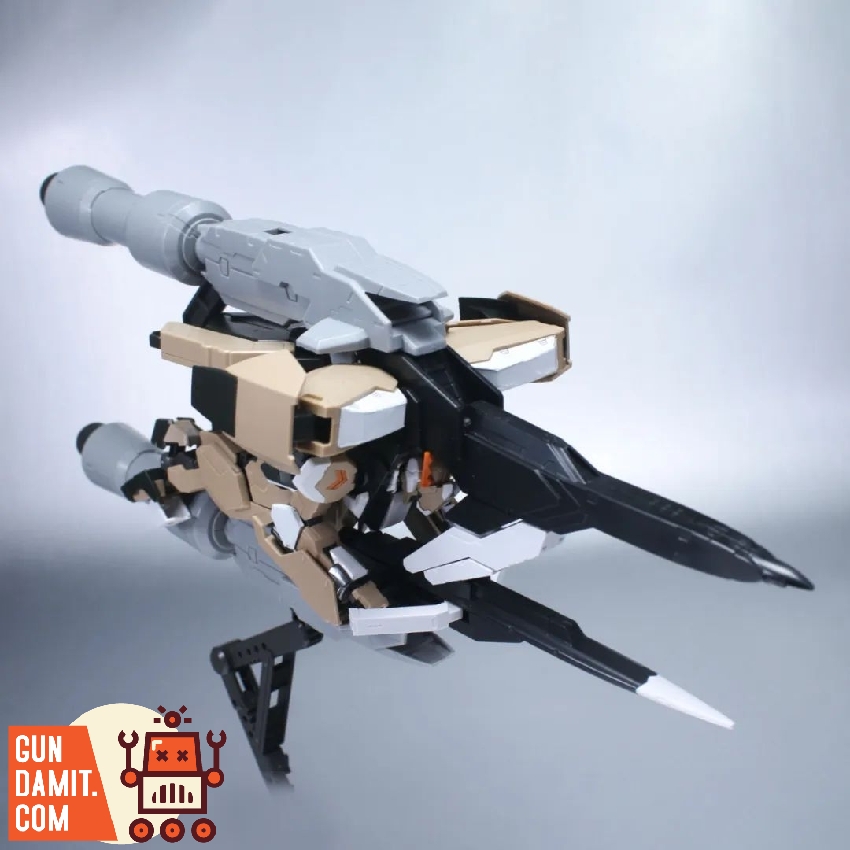 IBO Gundam in flight mode with large cannon mounted on back in side profile view IBO Gundam in flight mode with large cannon mounted on back in side profile view