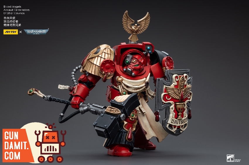JoyToy 1/18 Blood Angels Assault Terminator Brother Davinos in red armor with Davinos-engraved storm shield and power mace JoyToy 1/18 Blood Angels Assault Terminator Brother Davinos in red armor with Davinos-engraved storm shield and power mace