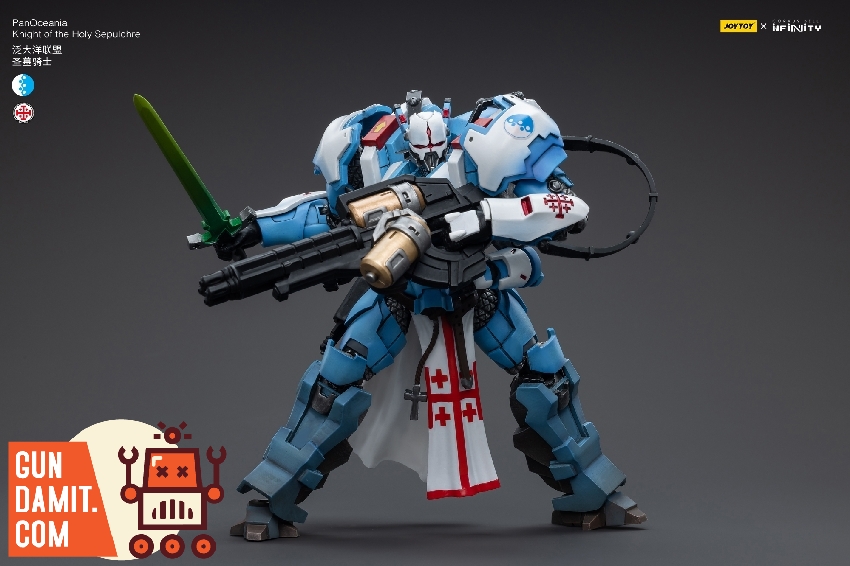JoyToy 1/18 Infinity PanOceania Knight of the Holy Sepulchre in blue armor wielding green power sword and heavy rifle JoyToy 1/18 Infinity PanOceania Knight of the Holy Sepulchre in blue armor wielding green power sword and heavy rifle