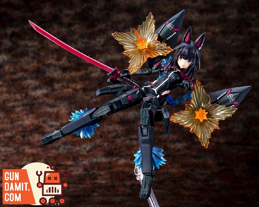 Kaede Agatsuma in aerial combat pose with extended lance weapons and deployed back thrusters Kaede Agatsuma in aerial combat pose with extended lance weapons and deployed back thrusters
