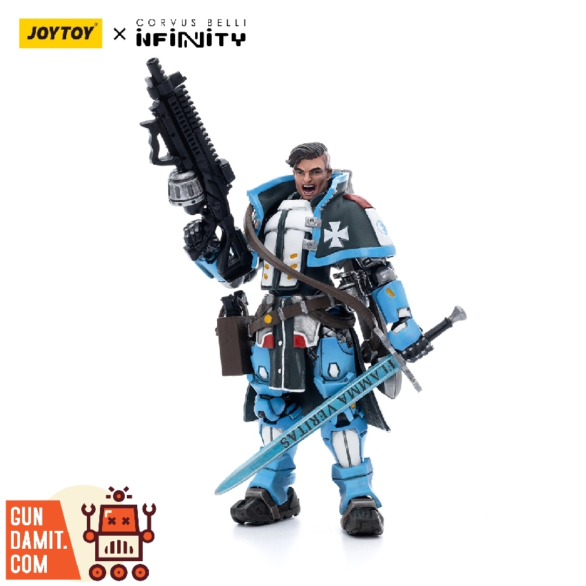 JoyToy Mendoza figure blue armor side view with sword raised JoyToy Mendoza figure blue armor side view with sword raised