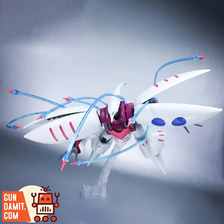 Top-down angle of Qubeley in flight with funnel beam effect parts extending in all directions Top-down angle of Qubeley in flight with funnel beam effect parts extending in all directions