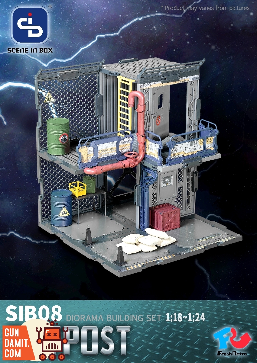SIB08 Outpost product shot showing complete 1/18 to 1/24 scale diorama building set with FreshRetro branding SIB08 Outpost product shot showing complete 1/18 to 1/24 scale diorama building set with FreshRetro branding