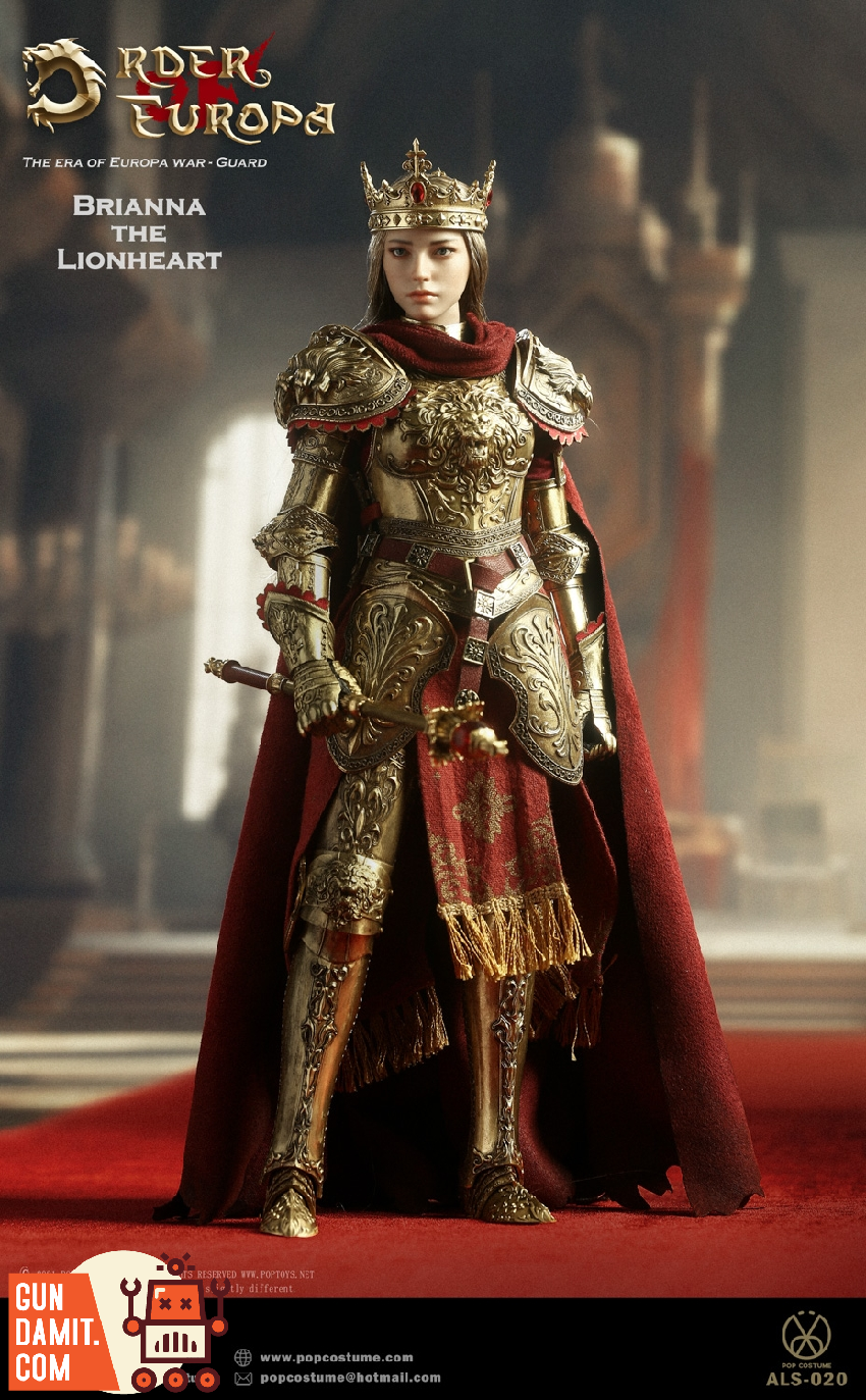 Brianna The Lionheart figure front view showing ornate golden chest armor Brianna The Lionheart figure front view showing ornate golden chest armor