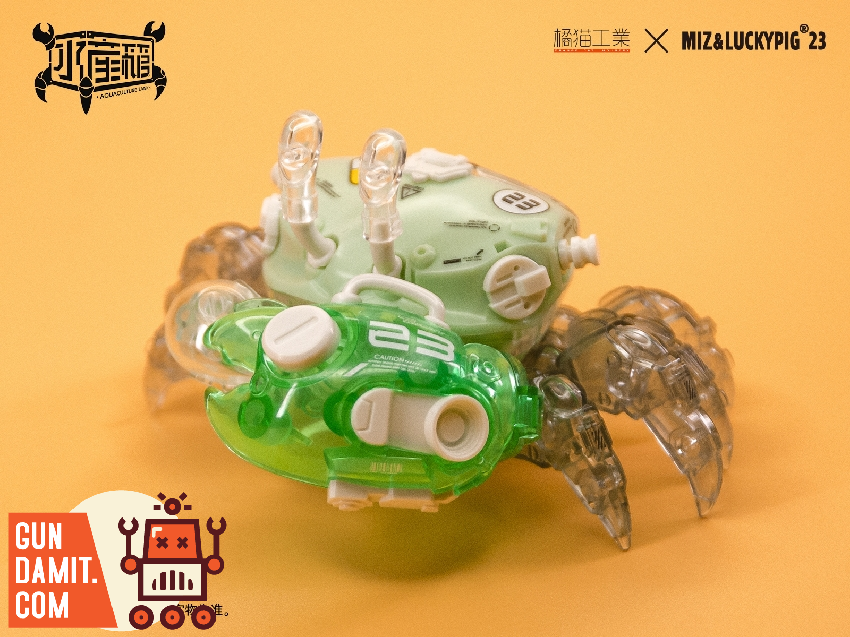 Rear three-quarter view of mint green translucent Fiddler Crab with mechanical joint details Rear three-quarter view of mint green translucent Fiddler Crab with mechanical joint details
