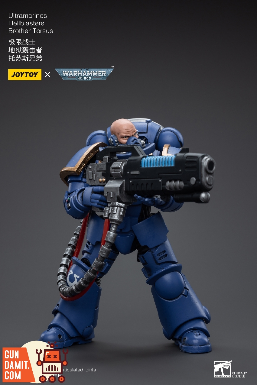 Brother Torsus aiming plasma incinerator from hip with power cable trailing in combat position Brother Torsus aiming plasma incinerator from hip with power cable trailing in combat position