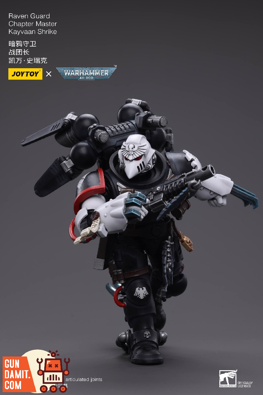 Shrike in dynamic running combat pose with lightning claws ready in black power armor Shrike in dynamic running combat pose with lightning claws ready in black power armor