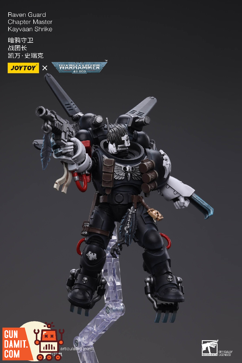 Side view of Kayvaan Shrike advancing with lightning claws and raised bolt pistol Side view of Kayvaan Shrike advancing with lightning claws and raised bolt pistol