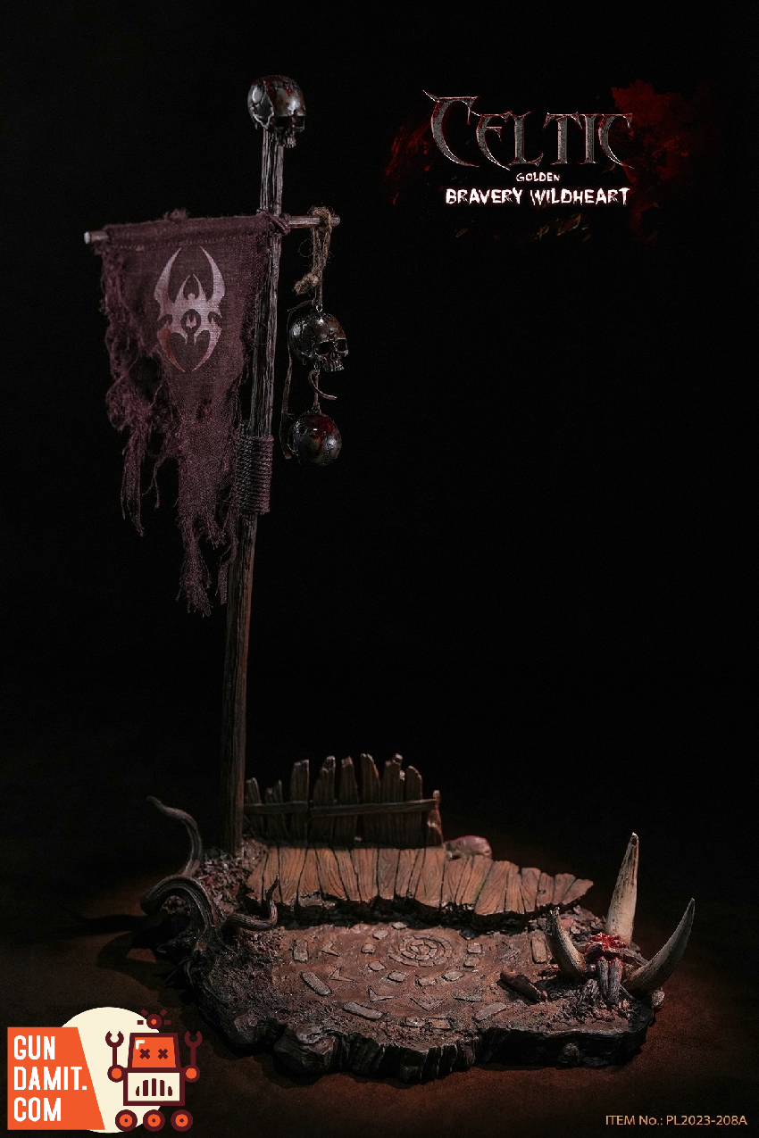 TBLeague Celtic Bravery Wildheart Golden Version dark battle flag diorama base with tattered purple banner TBLeague Celtic Bravery Wildheart Golden Version dark battle flag diorama base with tattered purple banner