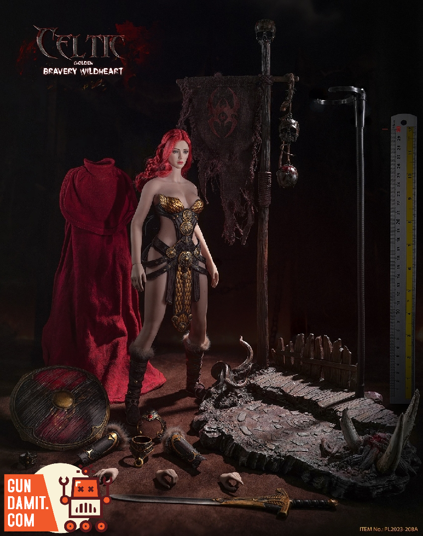 TBLeague Celtic Bravery Wildheart Golden Version full figure with accessories including weapons, armor, banner base and skulls TBLeague Celtic Bravery Wildheart Golden Version full figure with accessories including weapons, armor, banner base and skulls