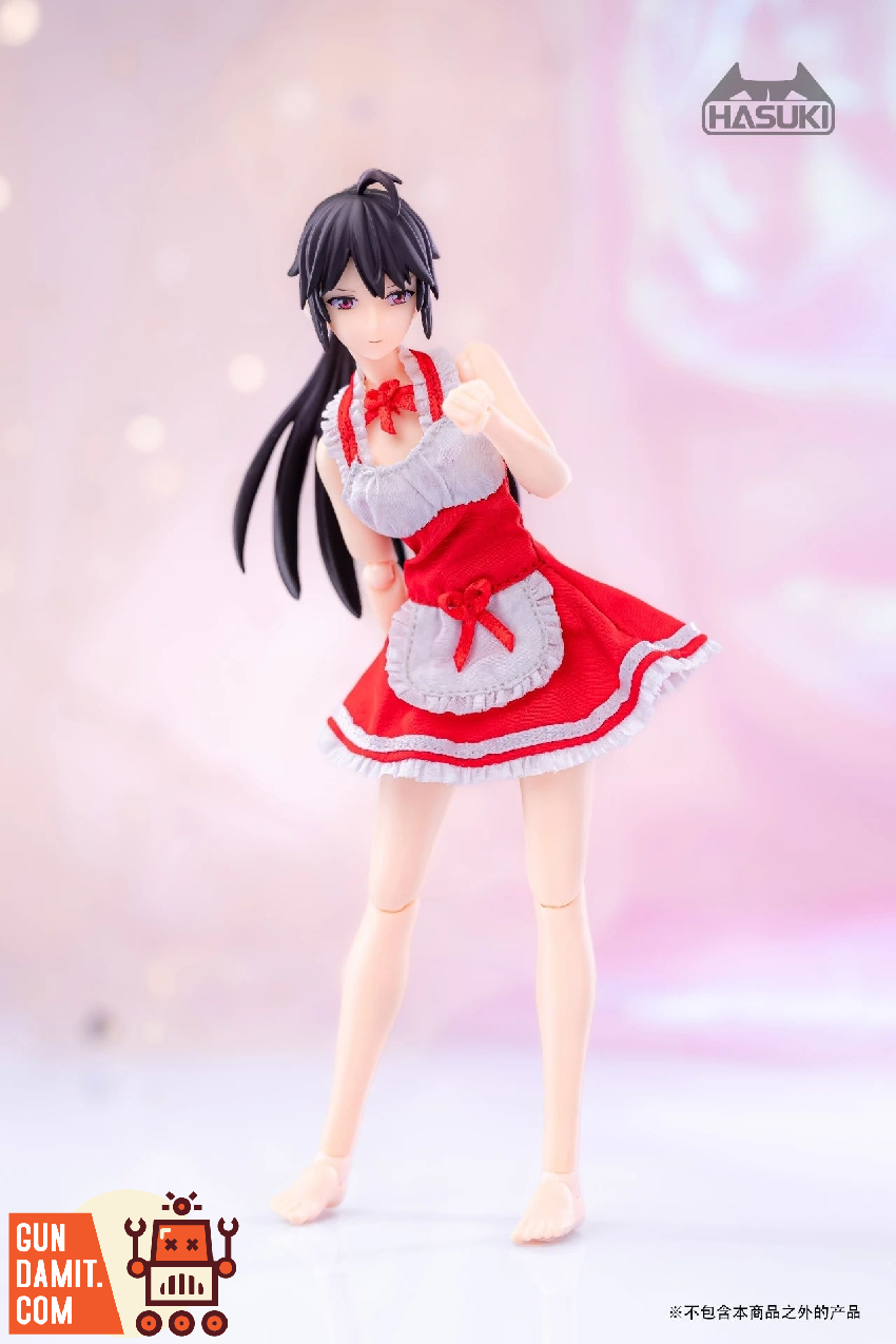 HASUKI 1/12 maid costume red version rear view showing ribbon bow and skirt layers HASUKI 1/12 maid costume red version rear view showing ribbon bow and skirt layers