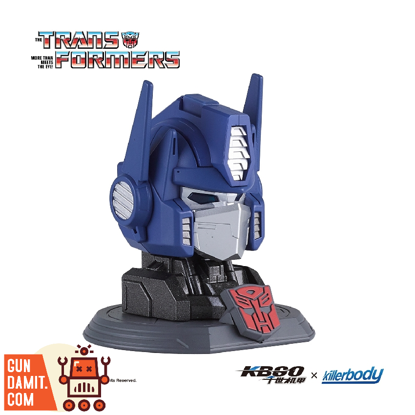 Killerbody Optimus Prime head sculpt right side three-quarter view displaying helmet vent detail and Autobot insignia base Killerbody Optimus Prime head sculpt right side three-quarter view displaying helmet vent detail and Autobot insignia base