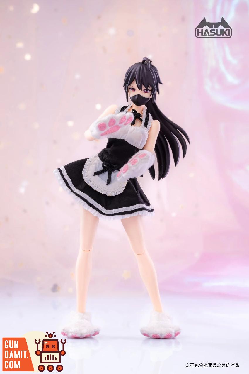 HASUKI 1/12 CS010 figure clothing maid costume black version full outfit on display figure front view HASUKI 1/12 CS010 figure clothing maid costume black version full outfit on display figure front view