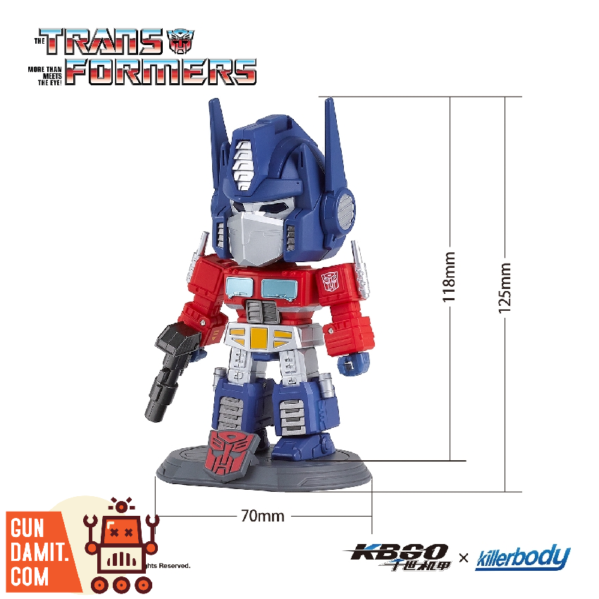 Killerbody Optimus Prime Deluxe Version front pose with blaster accessory on display base Killerbody Optimus Prime Deluxe Version front pose with blaster accessory on display base