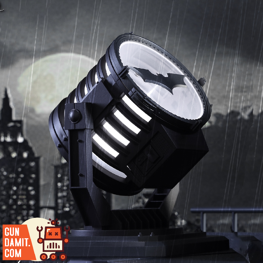 Bat-Signal searchlight from different angle showing industrial design with ventilation grille Bat-Signal searchlight from different angle showing industrial design with ventilation grille