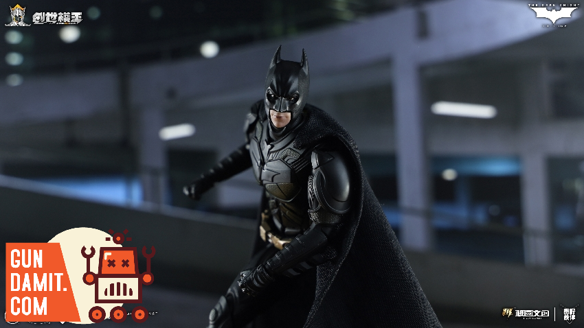 Batman in dynamic combat pose with cape spread wide in motion against city backdrop Batman in dynamic combat pose with cape spread wide in motion against city backdrop