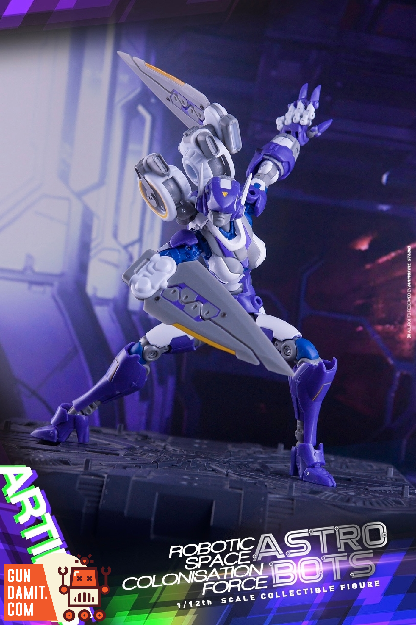 Astrobots A-05 Artimis collectible figure dramatic jumping pose Astrobots A-05 Artimis collectible figure dramatic jumping pose
