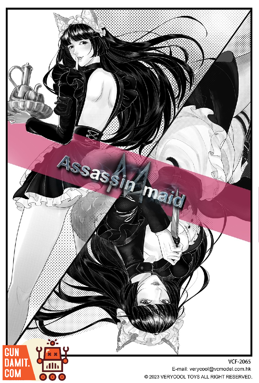 VERYCOOL Assassin Maid Michelle illustration showing dynamic action pose with long black hair and maid uniform VERYCOOL Assassin Maid Michelle illustration showing dynamic action pose with long black hair and maid uniform