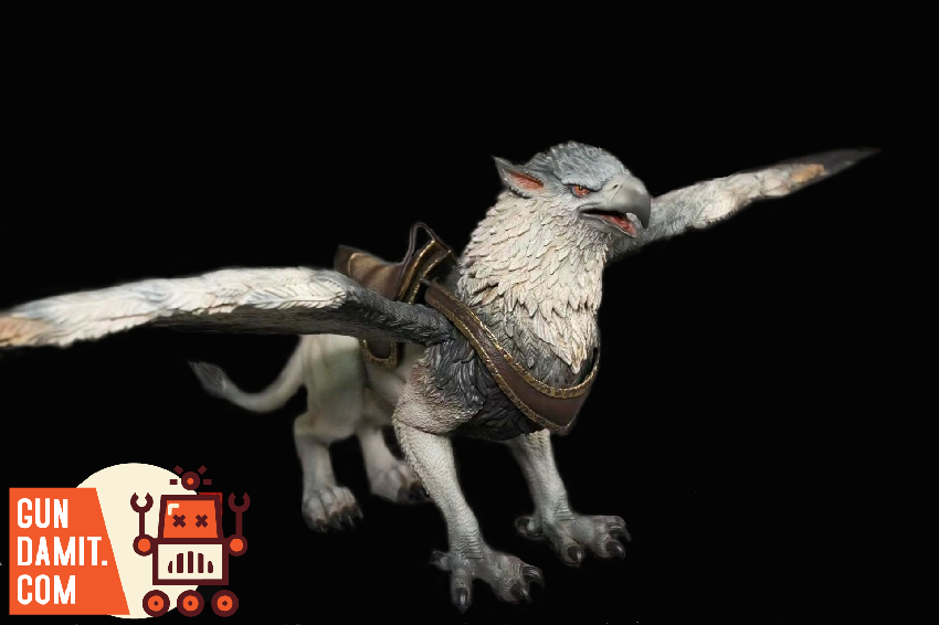 D20 Studio 1/12 white Griffin figure with spread wings in flying pose with leather saddle harness D20 Studio 1/12 white Griffin figure with spread wings in flying pose with leather saddle harness