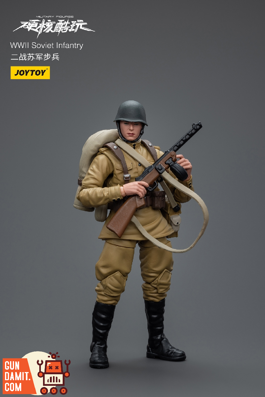 JoyToy WWII Soviet soldier figure walking pose carrying PPSh-41 with sling strap JoyToy WWII Soviet soldier figure walking pose carrying PPSh-41 with sling strap