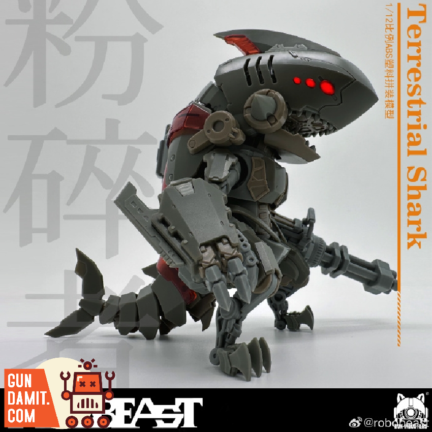 Robobeast Terrestrial Shark mechanical beast figure in dynamic walking pose side angle Robobeast Terrestrial Shark mechanical beast figure in dynamic walking pose side angle