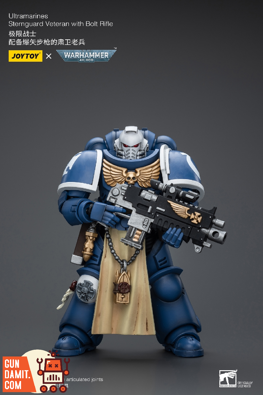 JoyToy JT9831 Ultramarines Sternguard Veteran Bolt Rifle 1/18 front view JoyToy JT9831 Ultramarines Sternguard Veteran Bolt Rifle 1/18 front view