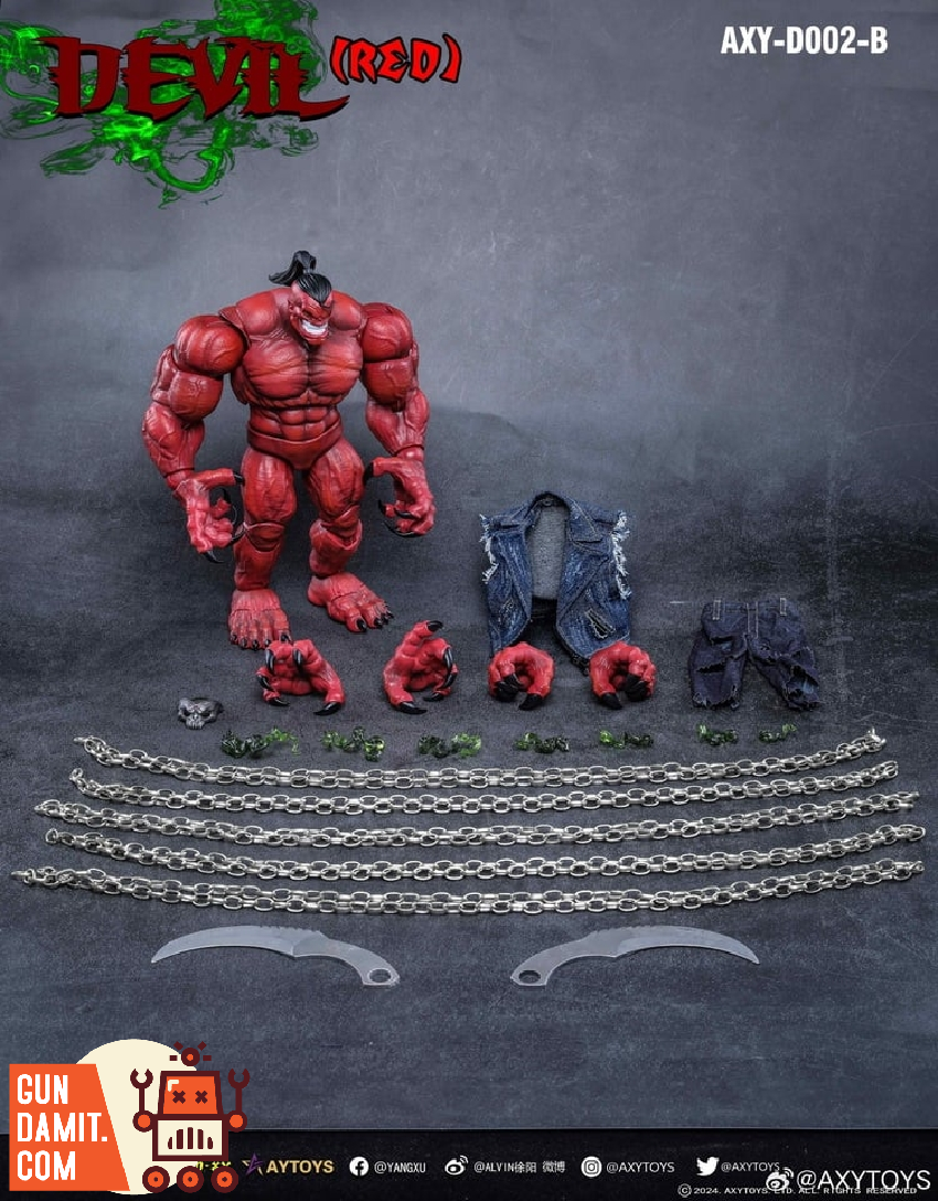 Axytoys Devil Red Deluxe figure with chains and accessory spread Axytoys Devil Red Deluxe figure with chains and accessory spread
