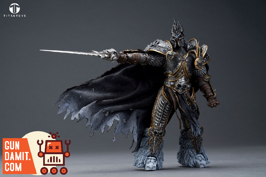 TITAN Toys Frost Knight figure rear angle with flowing dark cape TITAN Toys Frost Knight figure rear angle with flowing dark cape
