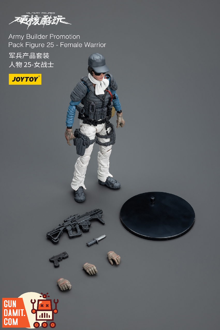 JoyToy Army Builder Figure 25 Female Warrior accessories and weapons layout JoyToy Army Builder Figure 25 Female Warrior accessories and weapons layout