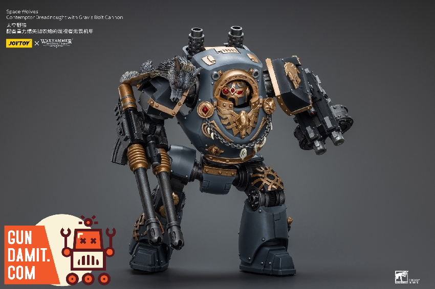JoyToy 1/18 Space Wolves Contemptor Dreadnought front view with Gravis Bolt Cannon JoyToy 1/18 Space Wolves Contemptor Dreadnought front view with Gravis Bolt Cannon