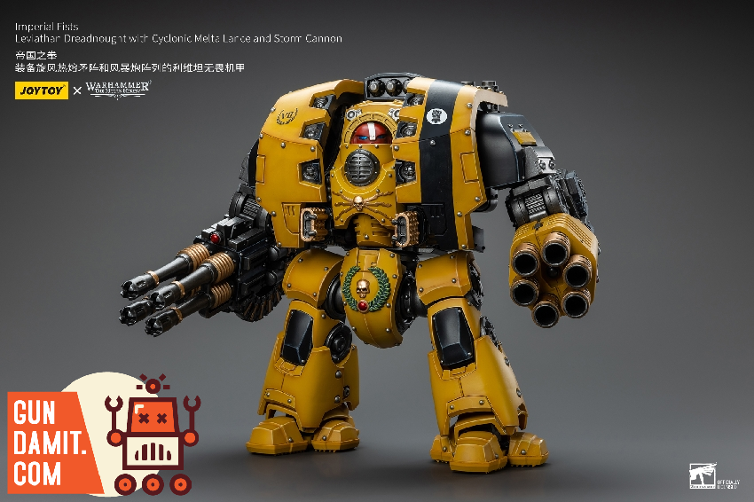 JoyToy Horus Heresy Imperial Fists Dreadnought storm cannon close-up JoyToy Horus Heresy Imperial Fists Dreadnought storm cannon close-up