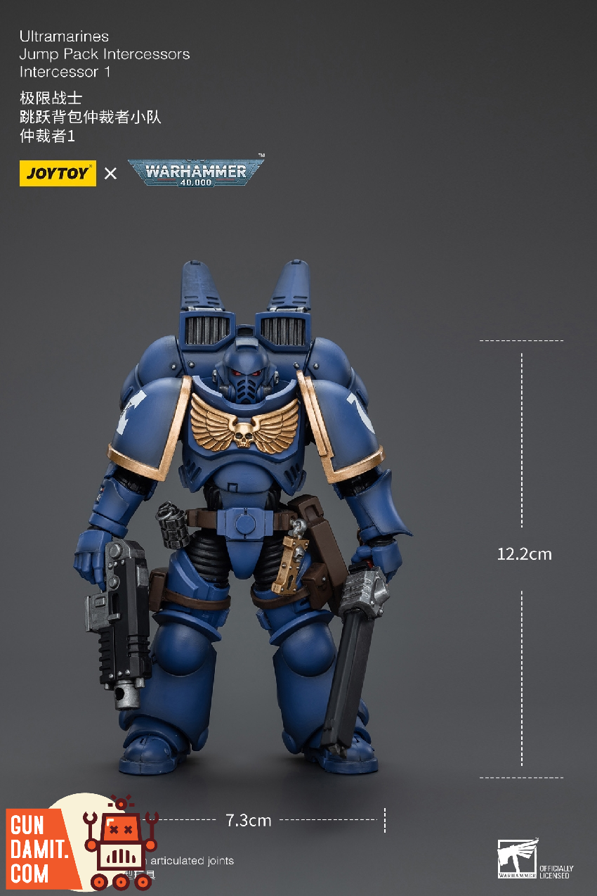 JoyToy Ultramarines Intercessor 1 dimensions showing 12.2cm height JoyToy Ultramarines Intercessor 1 dimensions showing 12.2cm height