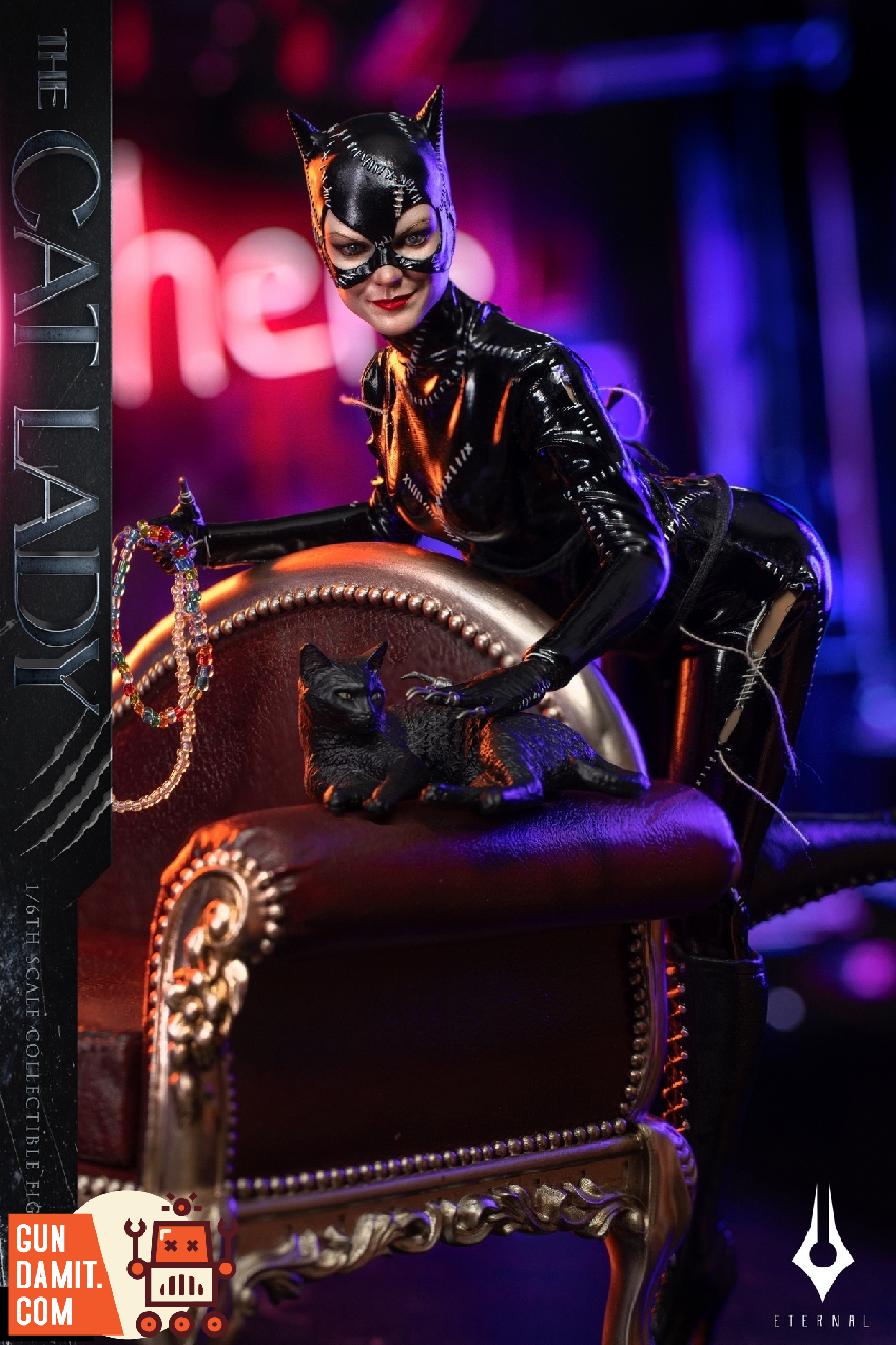 Eternal Toys 1/6 Cat Lady Deluxe seated on chaise lounge with cat Eternal Toys 1/6 Cat Lady Deluxe seated on chaise lounge with cat