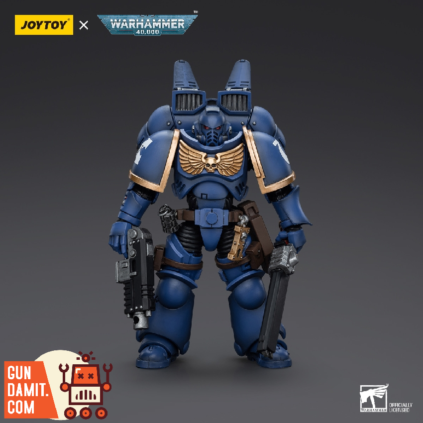 JoyToy Ultramarines Intercessor 1 standing pose front view JoyToy Ultramarines Intercessor 1 standing pose front view