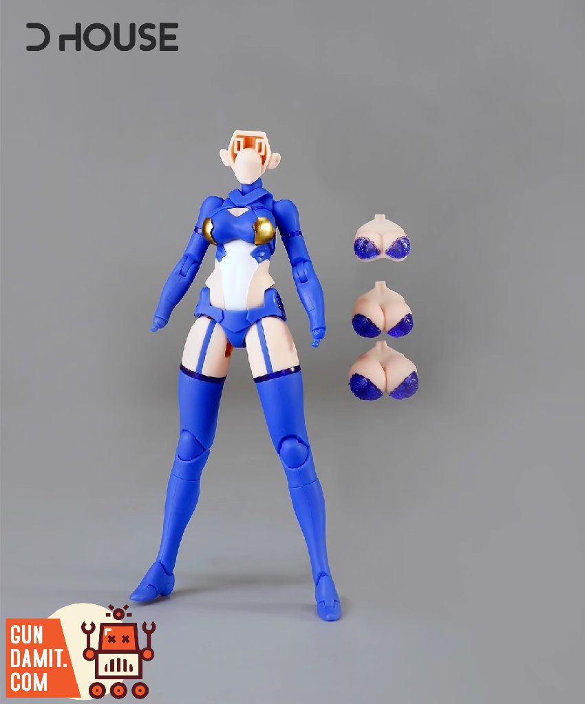 D House 1/12 Plain Figure Mecha Girl Blue Version front view with interchangeable parts D House 1/12 Plain Figure Mecha Girl Blue Version front view with interchangeable parts