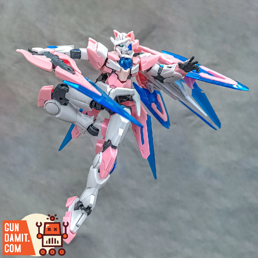 Galaxy Seiko HGBF 00Q cat ears Gundam pink with blue effects Galaxy Seiko HGBF 00Q cat ears Gundam pink with blue effects