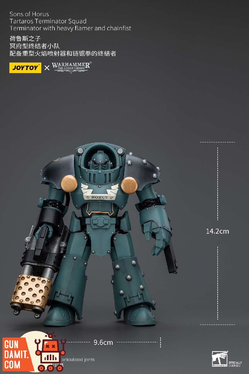 Tartaros Heavy Flamer Chainfist Terminator 1/18 scale full view Tartaros Heavy Flamer Chainfist Terminator 1/18 scale full view