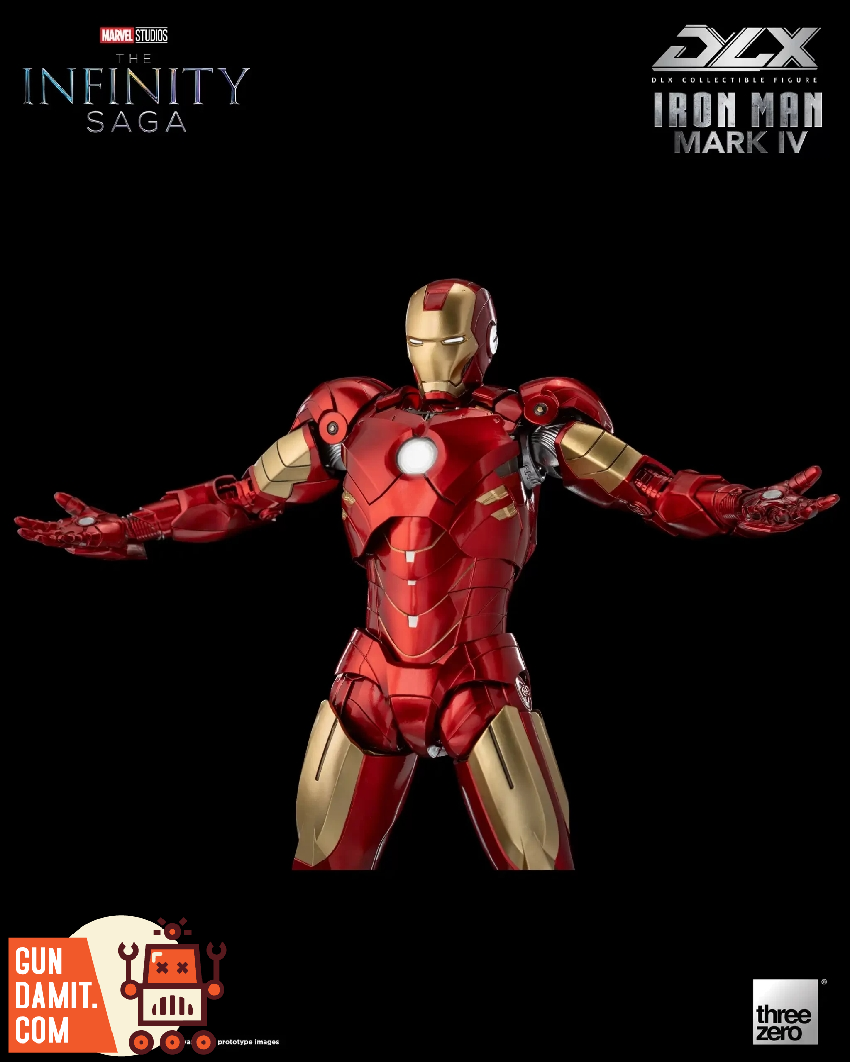 Threezero DLX Iron Man Mark 4 arms spread front view LED chest Threezero DLX Iron Man Mark 4 arms spread front view LED chest