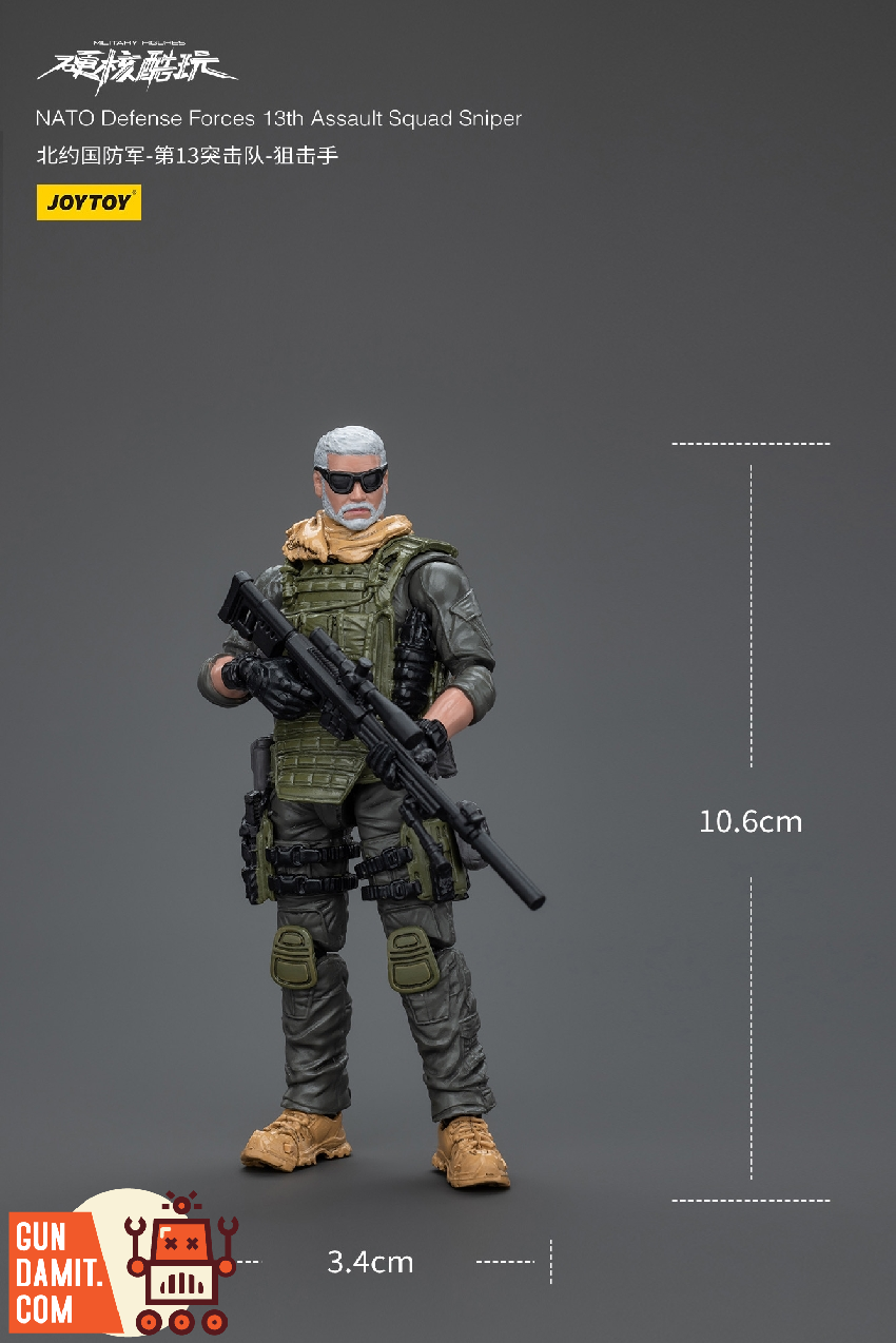 JoyToy NATO Sniper side view with tactical gear and scope detail JoyToy NATO Sniper side view with tactical gear and scope detail