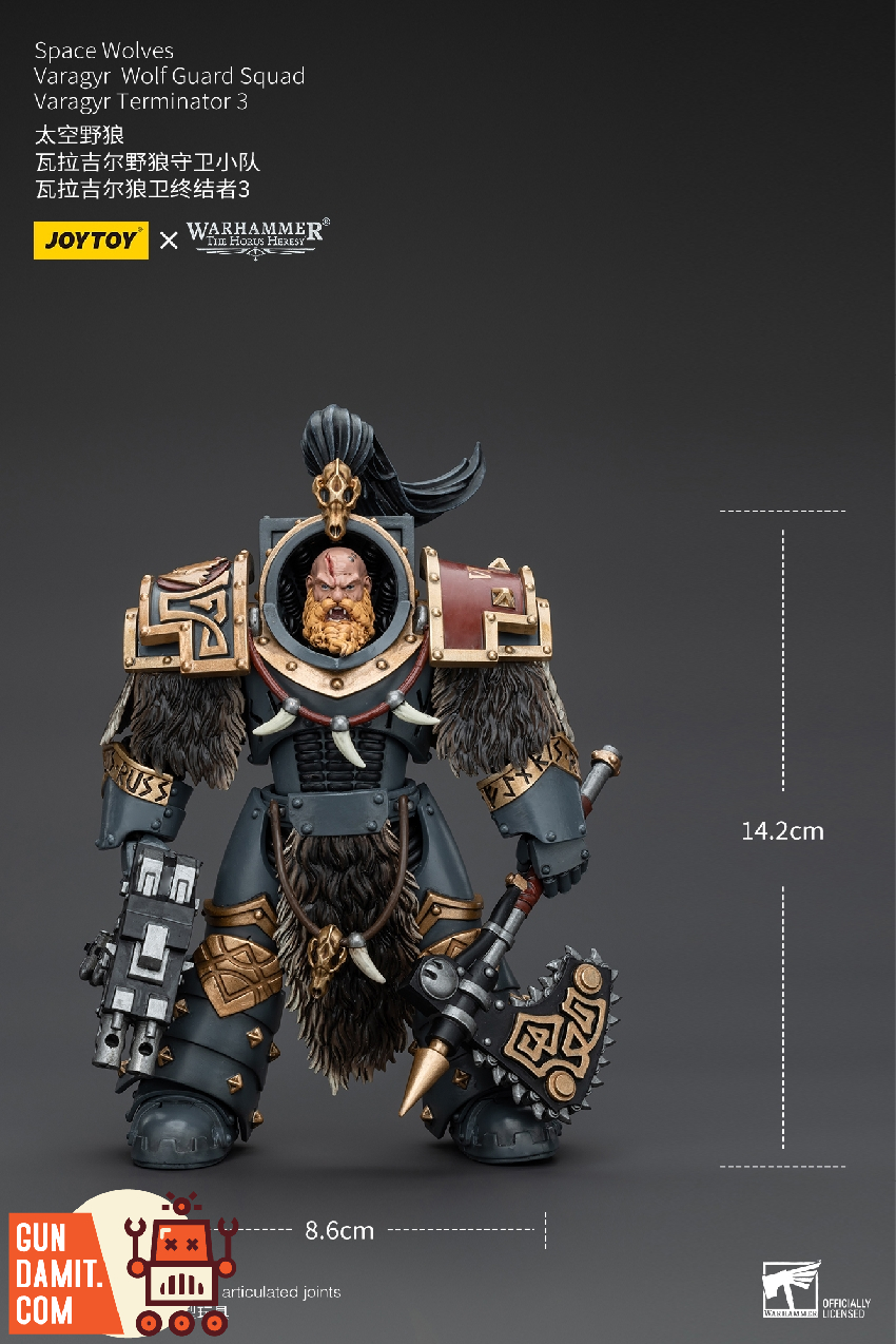 JoyToy JT5833 Space Wolves Varagyr Terminator 3 front view with frost weapon JoyToy JT5833 Space Wolves Varagyr Terminator 3 front view with frost weapon