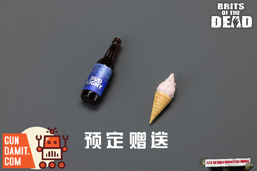 Pre-order bonus miniature beer bottle and ice cream cone accessories on grey background Pre-order bonus miniature beer bottle and ice cream cone accessories on grey background