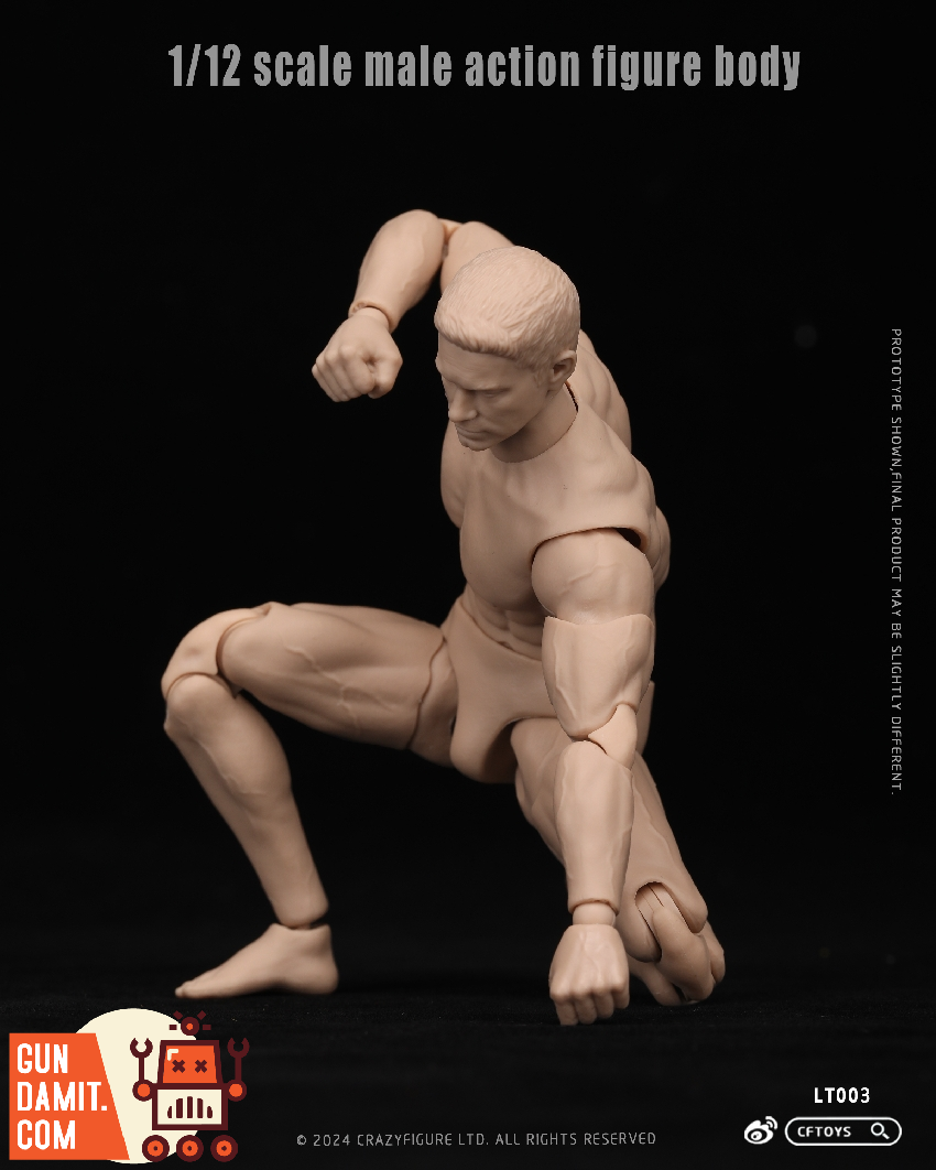 Crazy Figure 1/12 LT003 male body crouching pose showing muscular sculpt Crazy Figure 1/12 LT003 male body crouching pose showing muscular sculpt