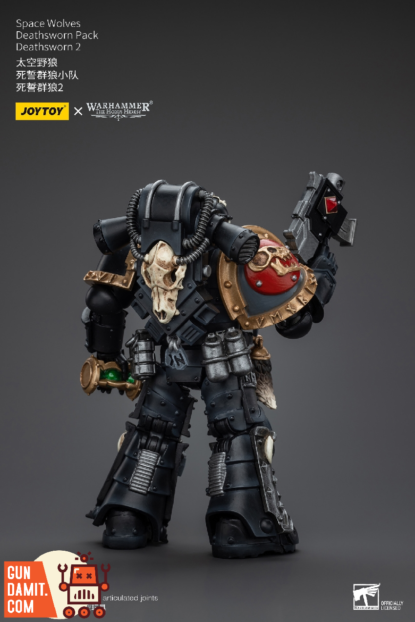 JoyToy Space Wolves Deathsworn 2 side angle with skull helmet JoyToy Space Wolves Deathsworn 2 side angle with skull helmet